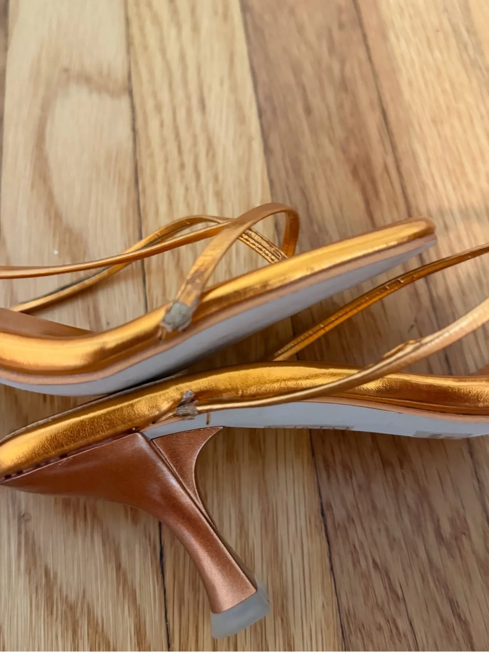 Jeffrey Campbell Metallic Orange Strappy Kitten-Heel Sandals